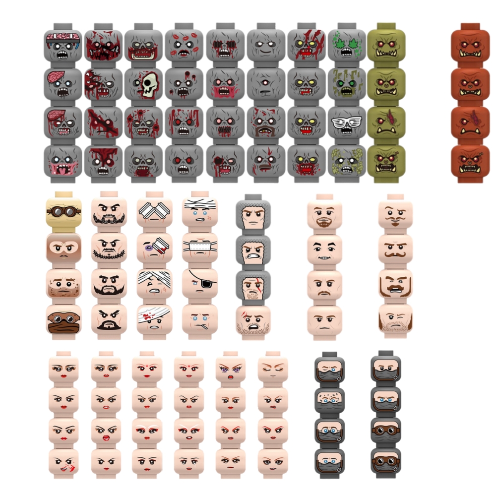 Lego Minifigure Holder - Balok Bangunan Wajah Emosional yang Terluka,